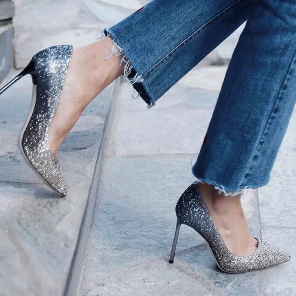 💎 SILVER SHIMMER RHINESTONE POINTED TOE HEELS! - Picture 14 of 15